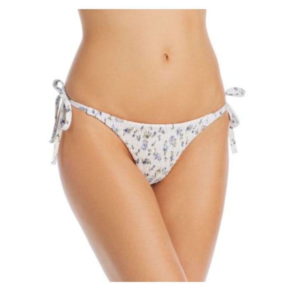AQUA SWIM Women's White Stretch Elastic Tie Smocked Bikini Swimsuit Bottom M